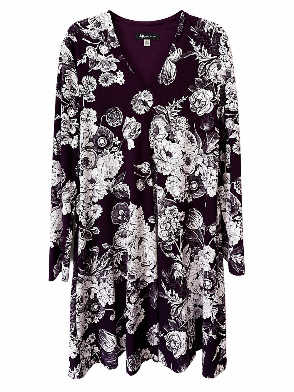 Anne Klein Dress Shift eggplant purple long sleeves floral size XL - Picture 3 of 6